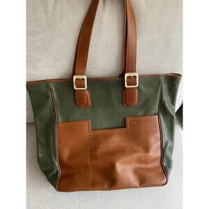 Hunter Boots Leather‎ Tote Bag Dark Green Brown Shoulder Pockets Travel Commute